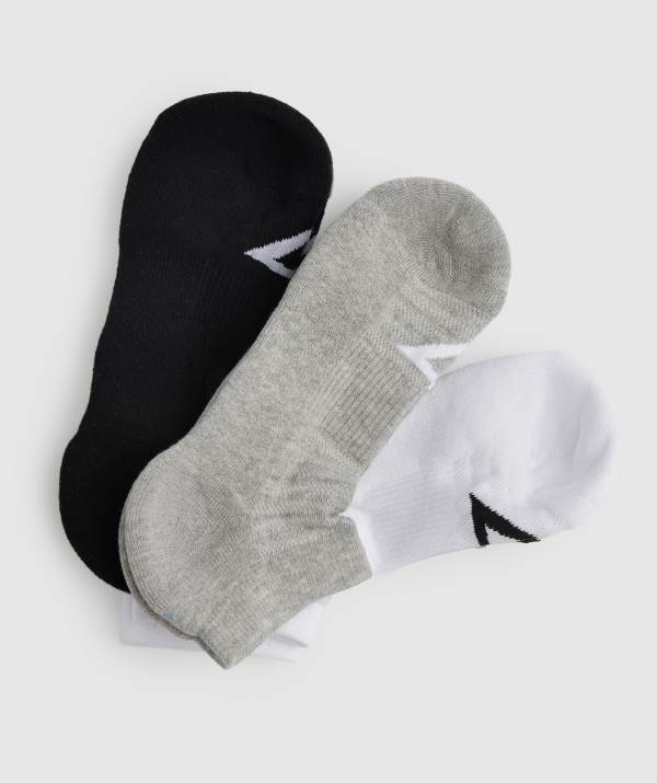 Panske Ponozky Gymshark Trainer 3pk Biele Svetlo / Siva Čierne | ZG0251843